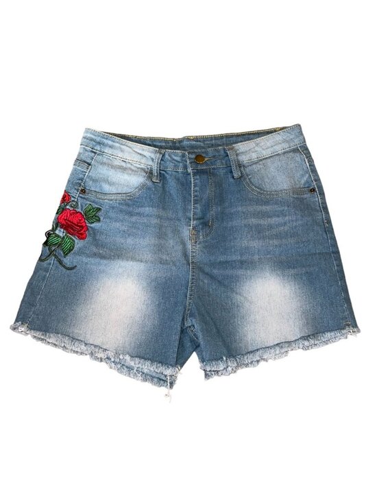 Zaful Pants - Zaful Womens Denim Shorts W/ Rose Embroidery Frayed Hem Size 4 Light Wash Cotton